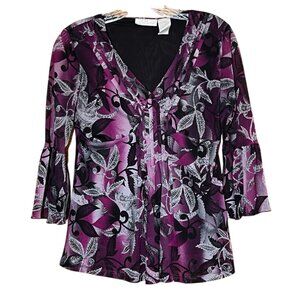 VTG Worthington Top Wmns M Purple Floral Babydoll Top Y2K Whimsigoth Dark Fairy